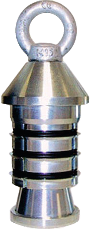 Pipe pulling head without cap, with eye bolt and O-rings