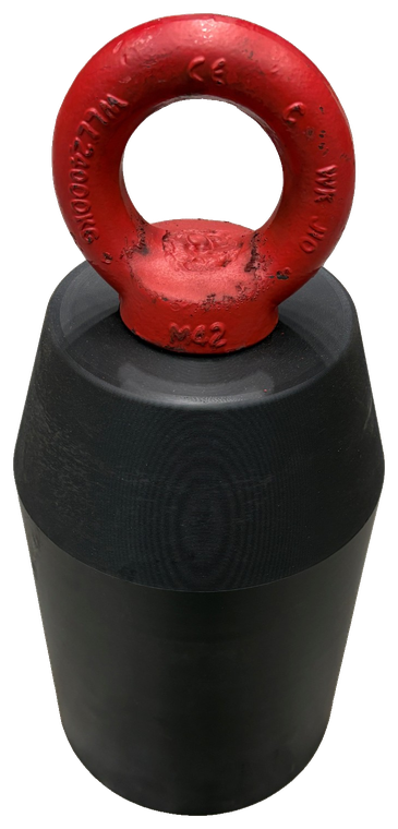 Welding head for pipe pulling, black body with a red reinforced pulling eye