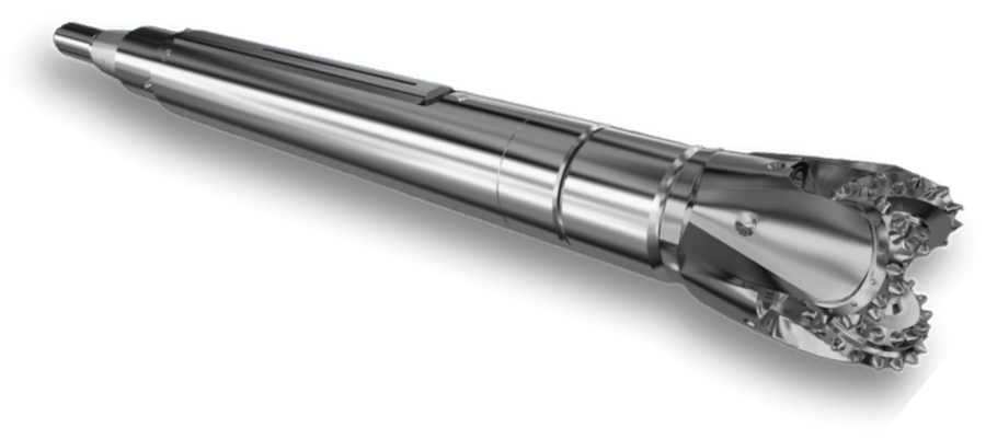 Hunting RocKnife AT sonde housing fitted with a roller-cone rock bit